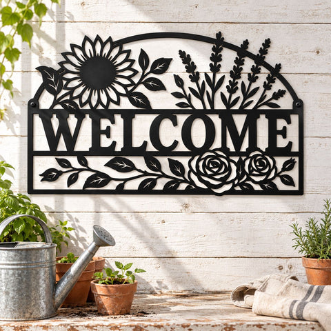 Welcome Floral Sign Laser SVG | Sunflower Welcome DXF | Floral Door Sign Svg | CNC Plasma Cut File | Metal Wall Decor SVG HappyDesignStudio 
