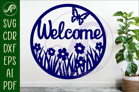 Welcome flower wall sign, SVG file. vector sign SVG APInspireddesigns 