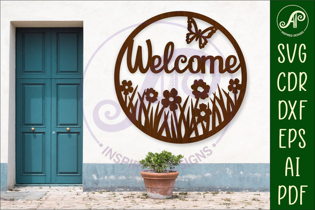 Welcome flower wall sign, SVG file. vector sign SVG APInspireddesigns 