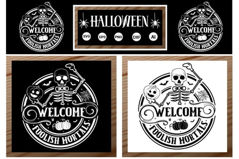 Welcome Foolish Mortals SVG Cut File, Halloween SVG Design, Farmhouse Halloween SVG Design SVG DesignPlante 503 