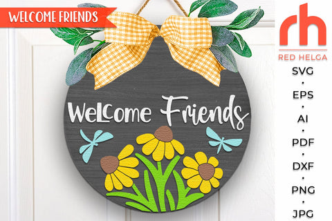 Welcome Friends SVG, Layered Door Sign DXF, Summer Hanger SVG RedHelgaArt 