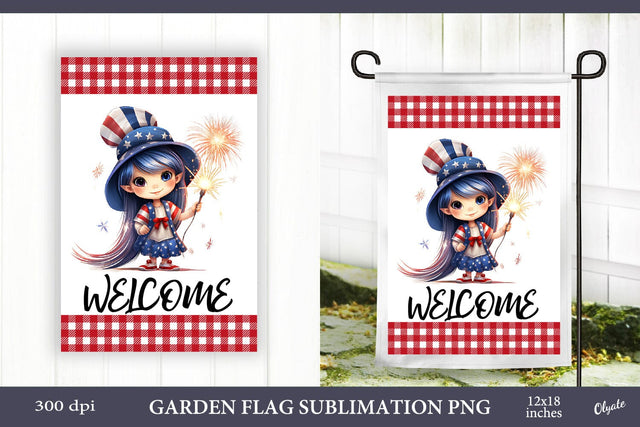 Welcome Garden Flag PNG. Patriotic Garden Flag PNG. Gnome Sublimation Olga Terlyanskaya 