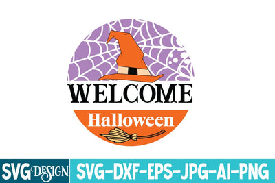 Welcome Halloween Sign Svg,Halloween Round Sign,Halloween Svg design,Halloween Round svg Bundle SVG BlackCatsMedia 