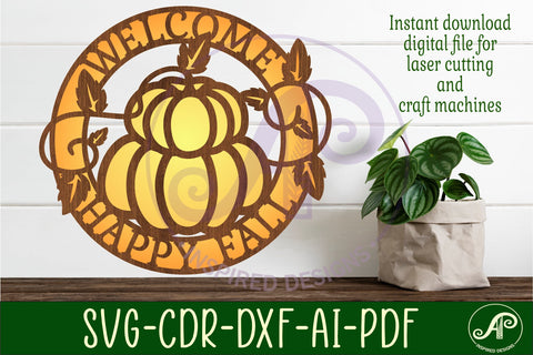 Welcome, happy fall wall sign svg laser cut file SVG APInspireddesigns 