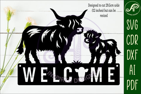 Welcome Highland Cow and calf wall sign SVG APInspireddesigns 