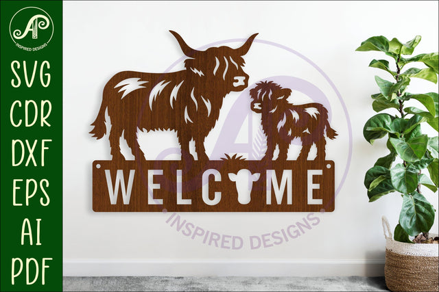 Welcome Highland Cow and calf wall sign SVG APInspireddesigns 
