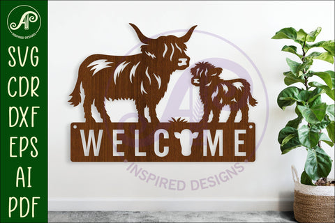 Welcome Highland Cow and calf wall sign SVG APInspireddesigns 