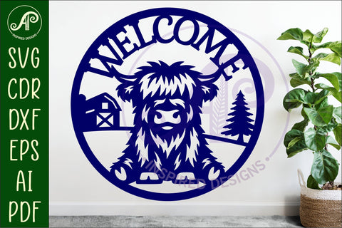 Welcome highland cow wall sign, SVG file. vector sign SVG APInspireddesigns 