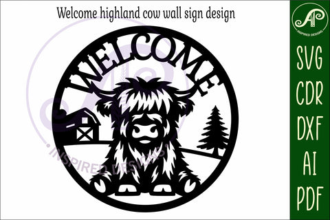 Welcome highland cow wall sign, SVG file. vector sign SVG APInspireddesigns 