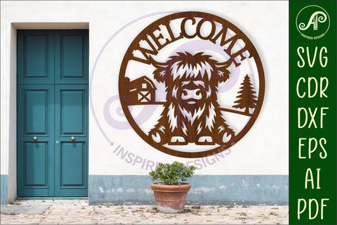 Welcome highland cow wall sign, SVG file. vector sign SVG APInspireddesigns 