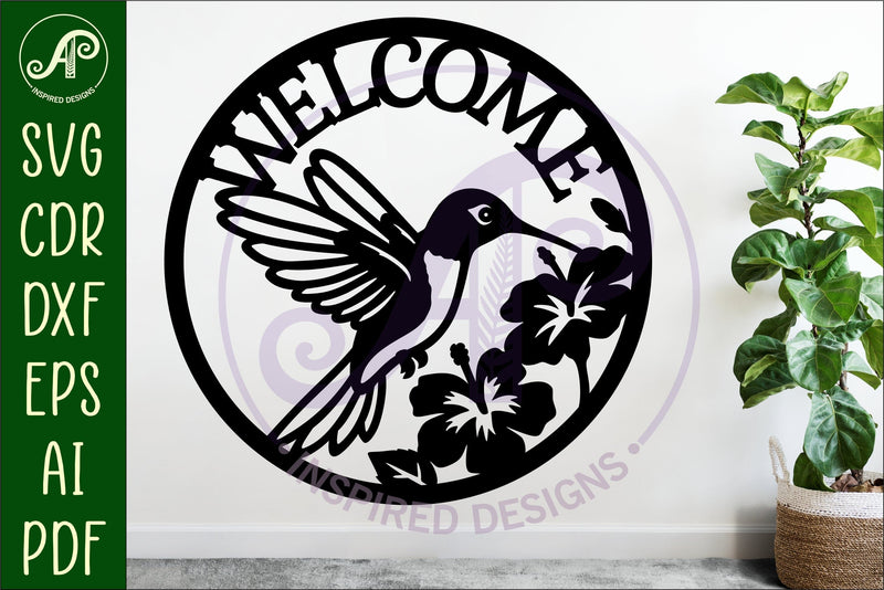Welcome hummingbird wall sign, SVG file. vector sign - So Fontsy