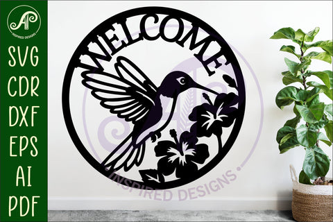 Welcome hummingbird wall sign, SVG file. vector sign SVG APInspireddesigns 