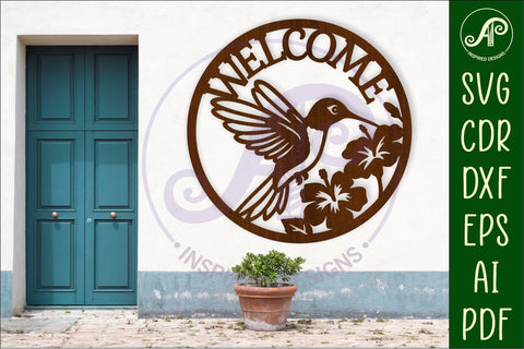 Welcome hummingbird wall sign, SVG file. vector sign SVG APInspireddesigns 