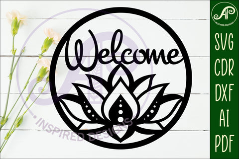 Welcome lotus flower wall sign svg laser cut file SVG APInspireddesigns 