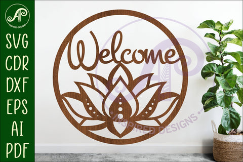 Welcome lotus flower wall sign svg laser cut file SVG APInspireddesigns 
