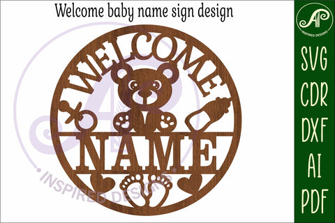Welcome new baby name sign svg laser SVG APInspireddesigns 
