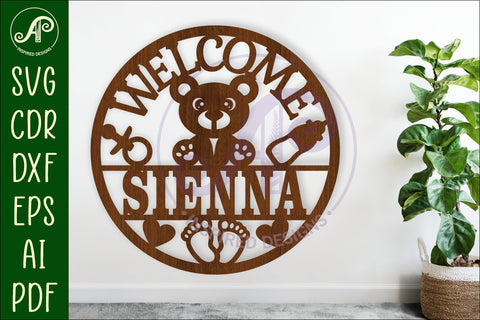 Welcome new baby name sign svg laser SVG APInspireddesigns 