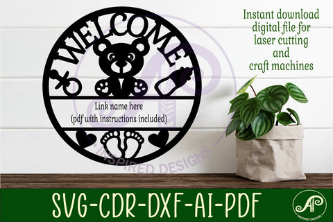 Welcome new baby name sign svg laser SVG APInspireddesigns 