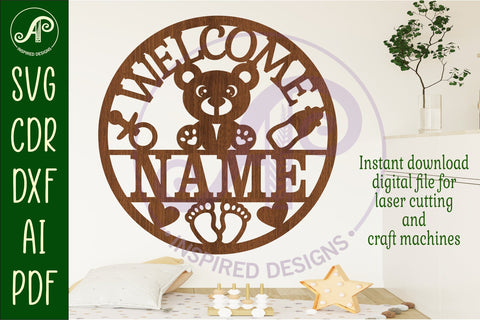 Welcome new baby name sign svg laser SVG APInspireddesigns 