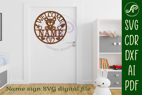 Welcome new baby name sign svg laser SVG APInspireddesigns 