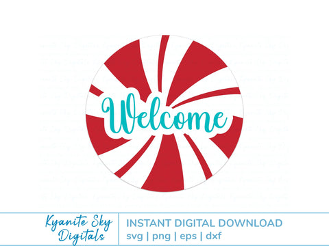 Welcome Peppermint Door Hanger SVG Christmas winter seasonal round sign SVG Kyanite Sky Digitals 