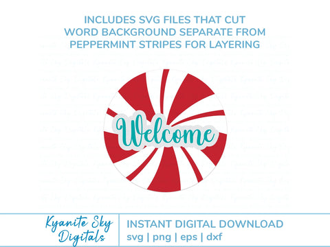 Welcome Peppermint Door Hanger SVG Christmas winter seasonal round sign SVG Kyanite Sky Digitals 