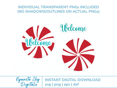 Welcome Peppermint Door Hanger SVG Christmas winter seasonal round sign SVG Kyanite Sky Digitals 