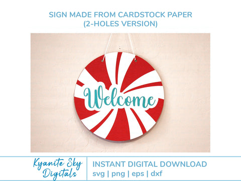 Welcome Peppermint Door Hanger SVG Christmas winter seasonal round sign SVG Kyanite Sky Digitals 
