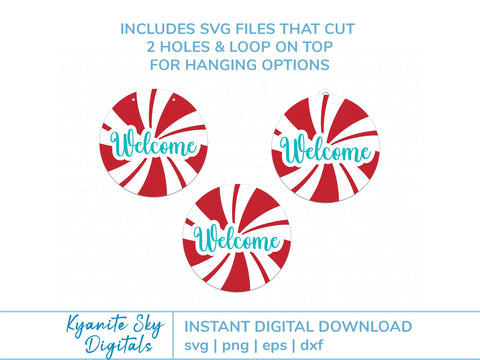 Welcome Peppermint Door Hanger SVG Christmas winter seasonal round sign SVG Kyanite Sky Digitals 