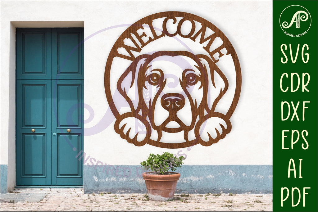 Welcome Retriever Dog wall sign svg laser cut file - So Fontsy