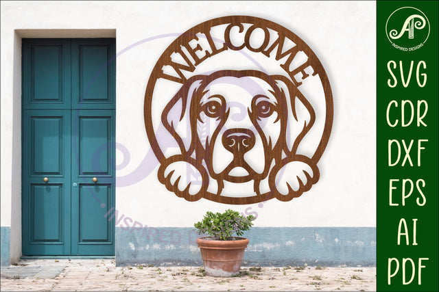 Welcome Retriever Dog wall sign svg laser cut file SVG APInspireddesigns 