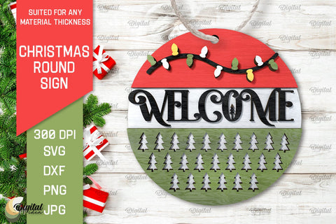 Welcome sign SVG. 3D Christmas Round Sign Laser Cut SVG Evgenyia Guschina 