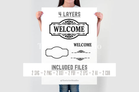 Welcome Sign SVG | Laser Cut Door Hanger | Glowforge File SVG TonisArtStudio 
