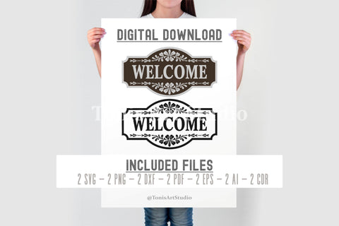Welcome Sign SVG | Laser Cut Door Hanger | Glowforge File SVG TonisArtStudio 