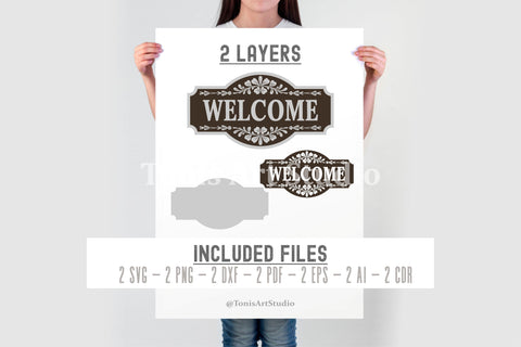 Welcome Sign SVG | Laser Cut Door Hanger | Glowforge File SVG TonisArtStudio 