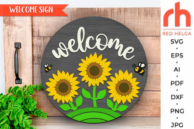 Welcome Sign SVG, Layered Door Hanger Cut File, Summer Decor SVG RedHelgaArt 