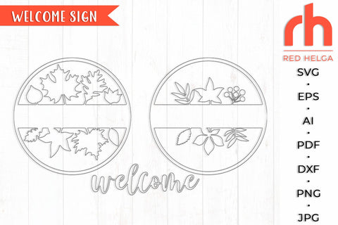 Welcome Sign SVG, Leaves Door Sign DXF, Fall Hanger Cut File SVG RedHelgaArt 