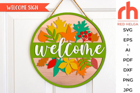 Welcome Sign SVG, Leaves Door Sign DXF, Fall Hanger Cut File SVG RedHelgaArt 