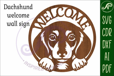 Welcome sign with dachshund dog wall art sign, SVG file. vec SVG APInspireddesigns 