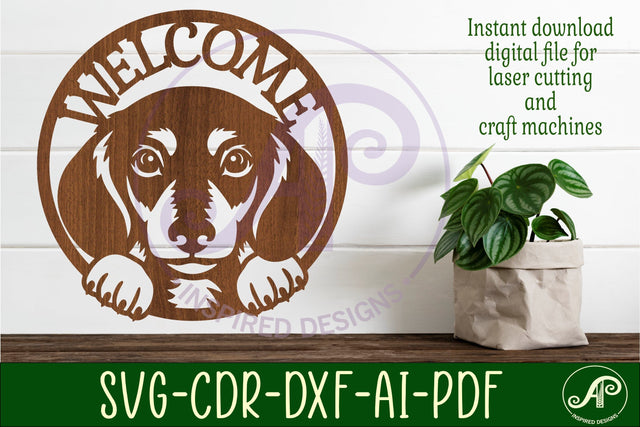 Welcome sign with dachshund dog wall art sign, SVG file. vec SVG APInspireddesigns 