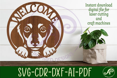 Welcome sign with dachshund dog wall art sign, SVG file. vec SVG APInspireddesigns 