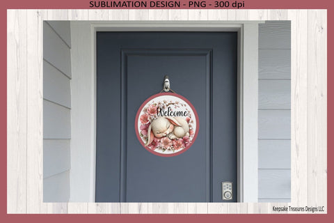 Welcome Sleeping Bunny Door Sign, Sublimation Png Printable Sublimation Keepsake Treasures Designs LLC. 