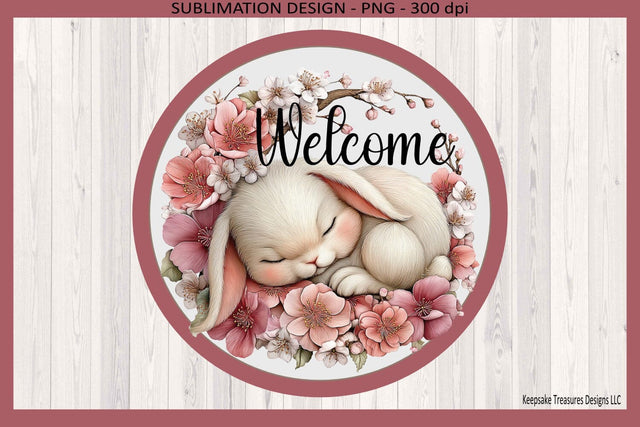 Welcome Sleeping Bunny Door Sign, Sublimation Png Printable Sublimation Keepsake Treasures Designs LLC. 