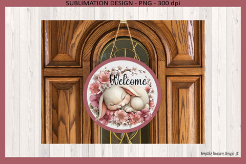 Welcome Sleeping Bunny Door Sign, Sublimation Png Printable Sublimation Keepsake Treasures Designs LLC. 