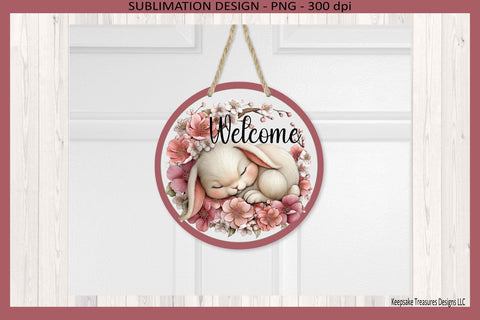 Welcome Sleeping Bunny Door Sign, Sublimation Png Printable Sublimation Keepsake Treasures Designs LLC. 