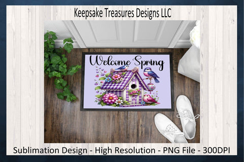 Welcome Spring, Bird House Doormat, Sublimation Png Design, Spring Time, Digital Download Sublimation Keepsake Treasures Designs LLC. 