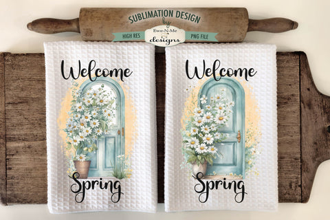 Welcome Spring Doors with Daisy Flowers | Towel Sublimation Designs Sublimation Ewe-N-Me Designs 
