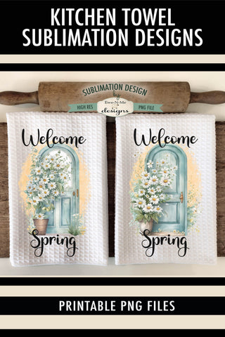 Welcome Spring Doors with Daisy Flowers | Towel Sublimation Designs Sublimation Ewe-N-Me Designs 