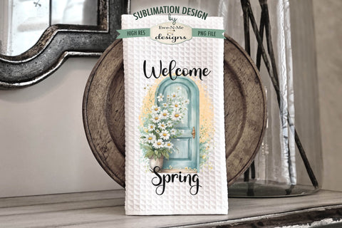 Welcome Spring Doors with Daisy Flowers | Towel Sublimation Designs Sublimation Ewe-N-Me Designs 