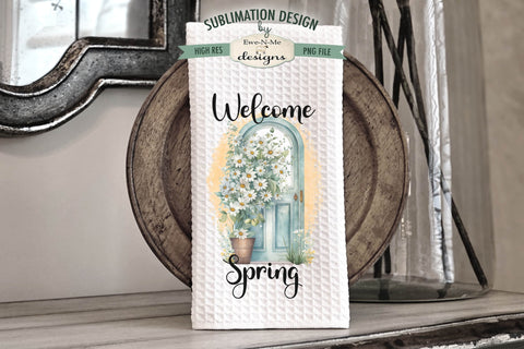 Welcome Spring Doors with Daisy Flowers | Towel Sublimation Designs Sublimation Ewe-N-Me Designs 